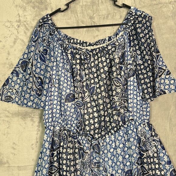 Nine West Blue Floral Off the Shoulder High Low Flowy Fully Lined Dress Size 18 - Picture 2 of 11